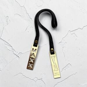 MAXX Bag Charm Vintage Black Leather Gold Tone Hangtag Keychain